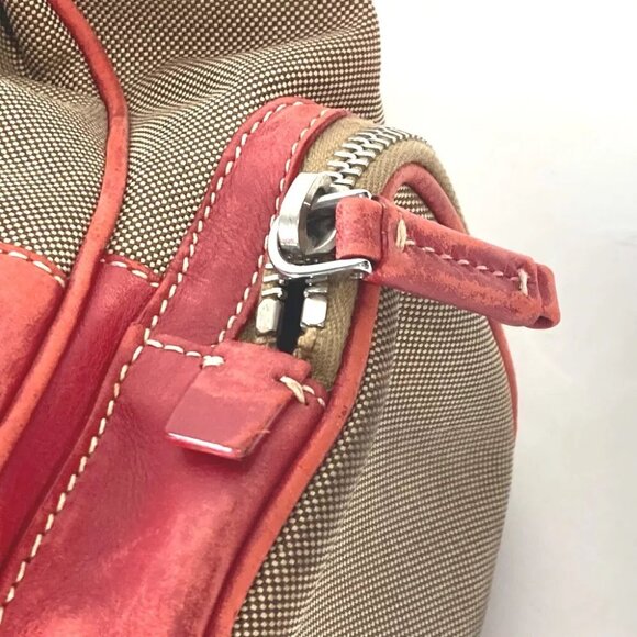 PRADA Bucket type Logo drawstring bag Shoulder Bag Leather/Canvas Beige/Red - Picture 7 of 16